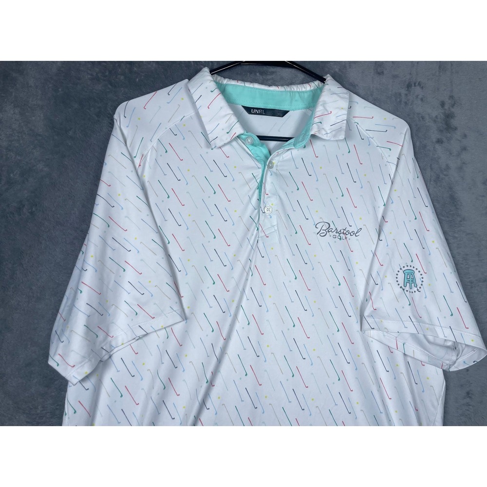 UNRL Barstool Golf Mens Large White Golf Club Print Performance Polo Shirt